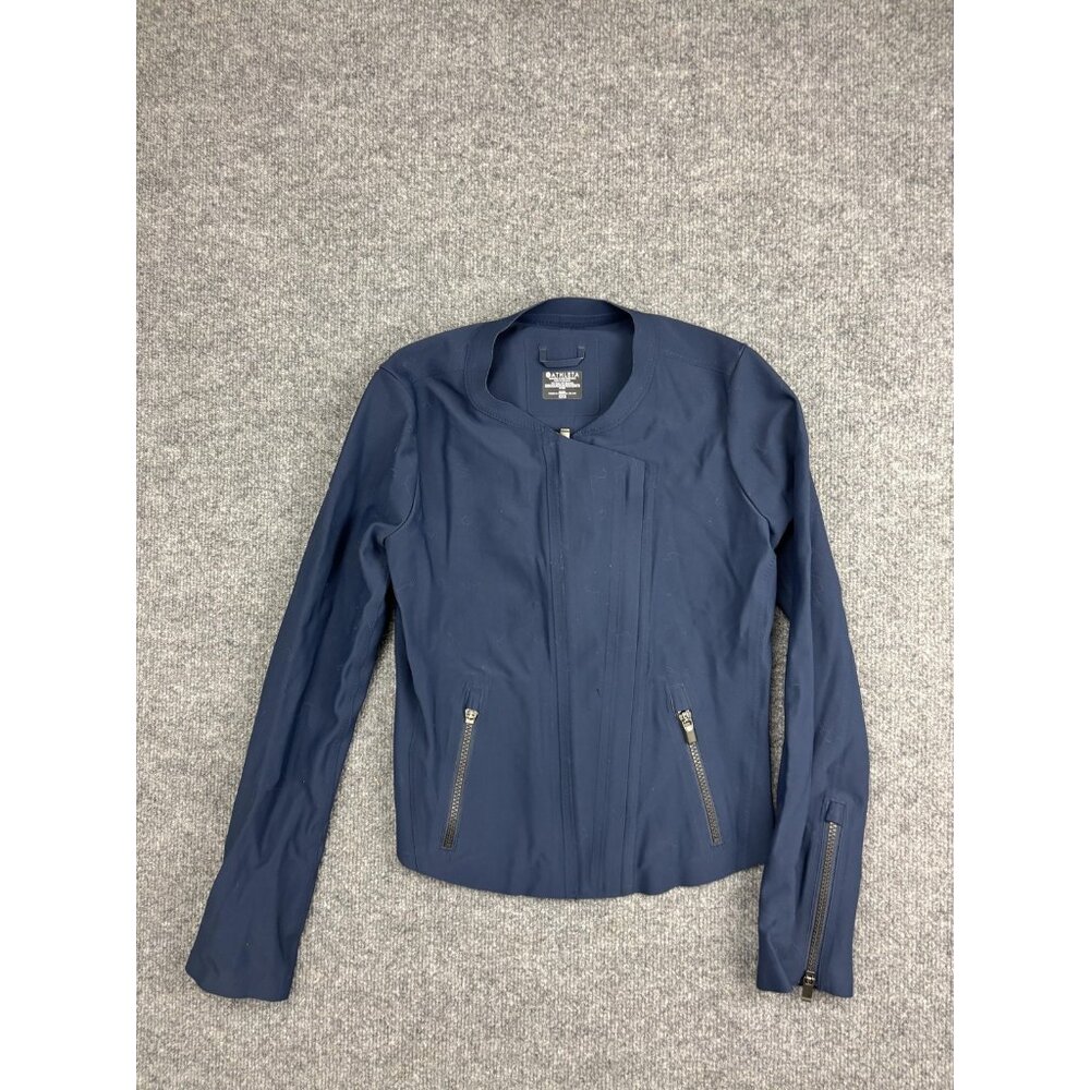 Athleta‎ Jacket Womens XXS Navy Moto Asymmetrical Zip Zipper Pockets Sleeve Zip